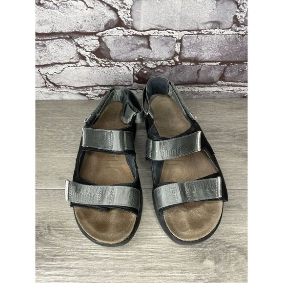 Naot Black Leather Gray Textile Wedge Ankle Strap Sandals Women Sz 38EU/7.5M US - Picture 15 of 16
